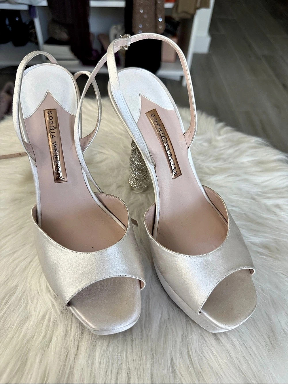 Sophia Webster Jeweled Platform Heels in White